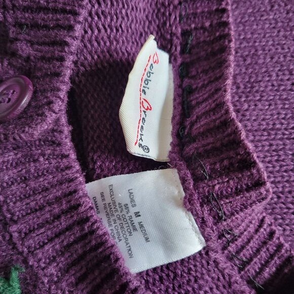 Bobbie Brooks Medium Purple Knit Cardigan With Floral Embroidery & Button Front - Picture 4 of 7